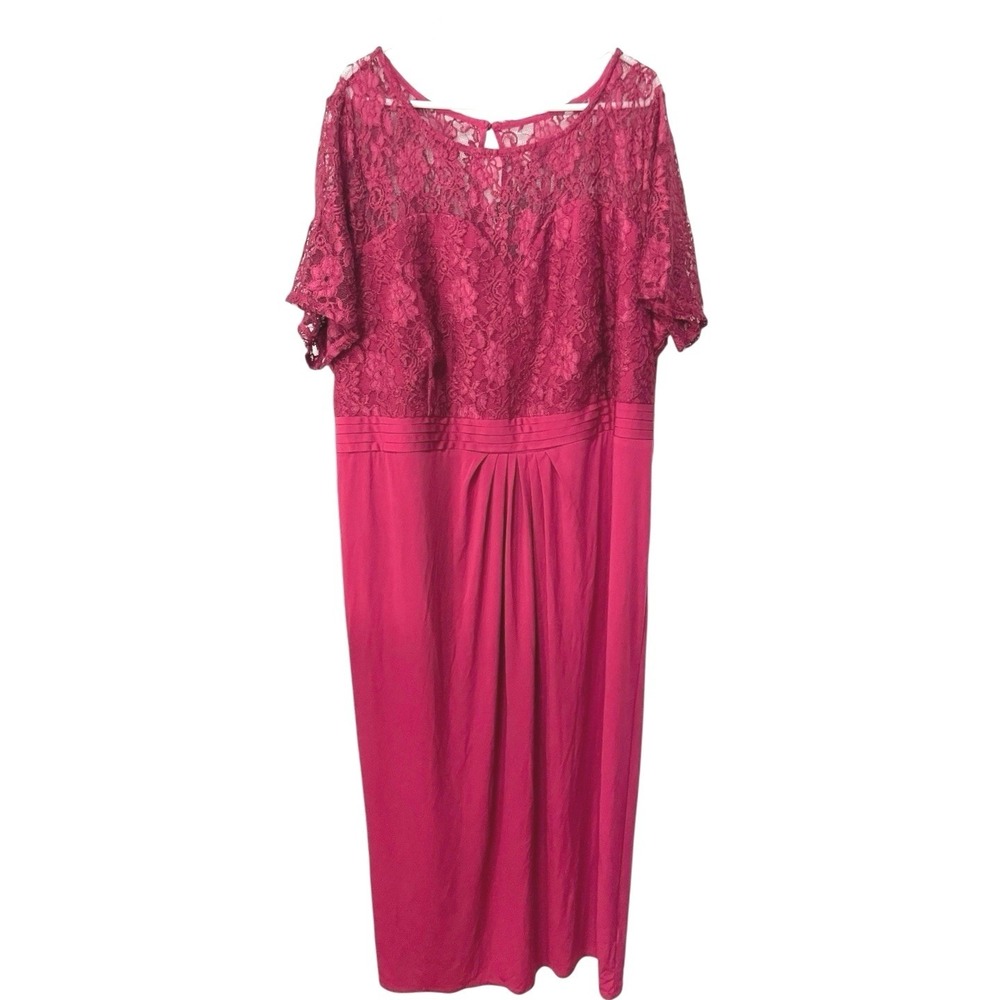 Simply Be 26 Pink Lace Bodice Short Sleeve Pleated Midi Dress Romantic Formal